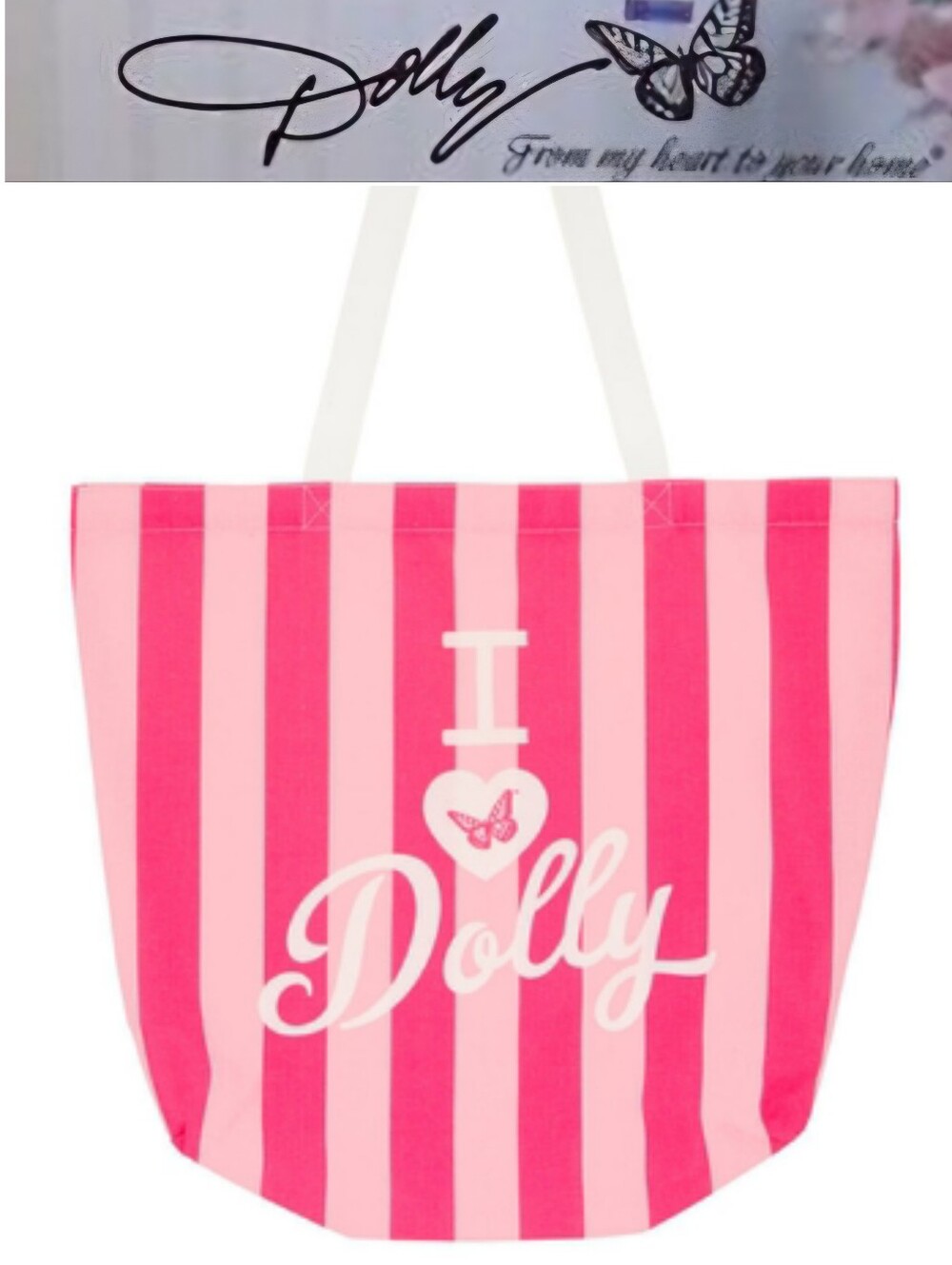 Dolly Parton Stripe 'I ♥ Dolly' Tote Bag- Pink